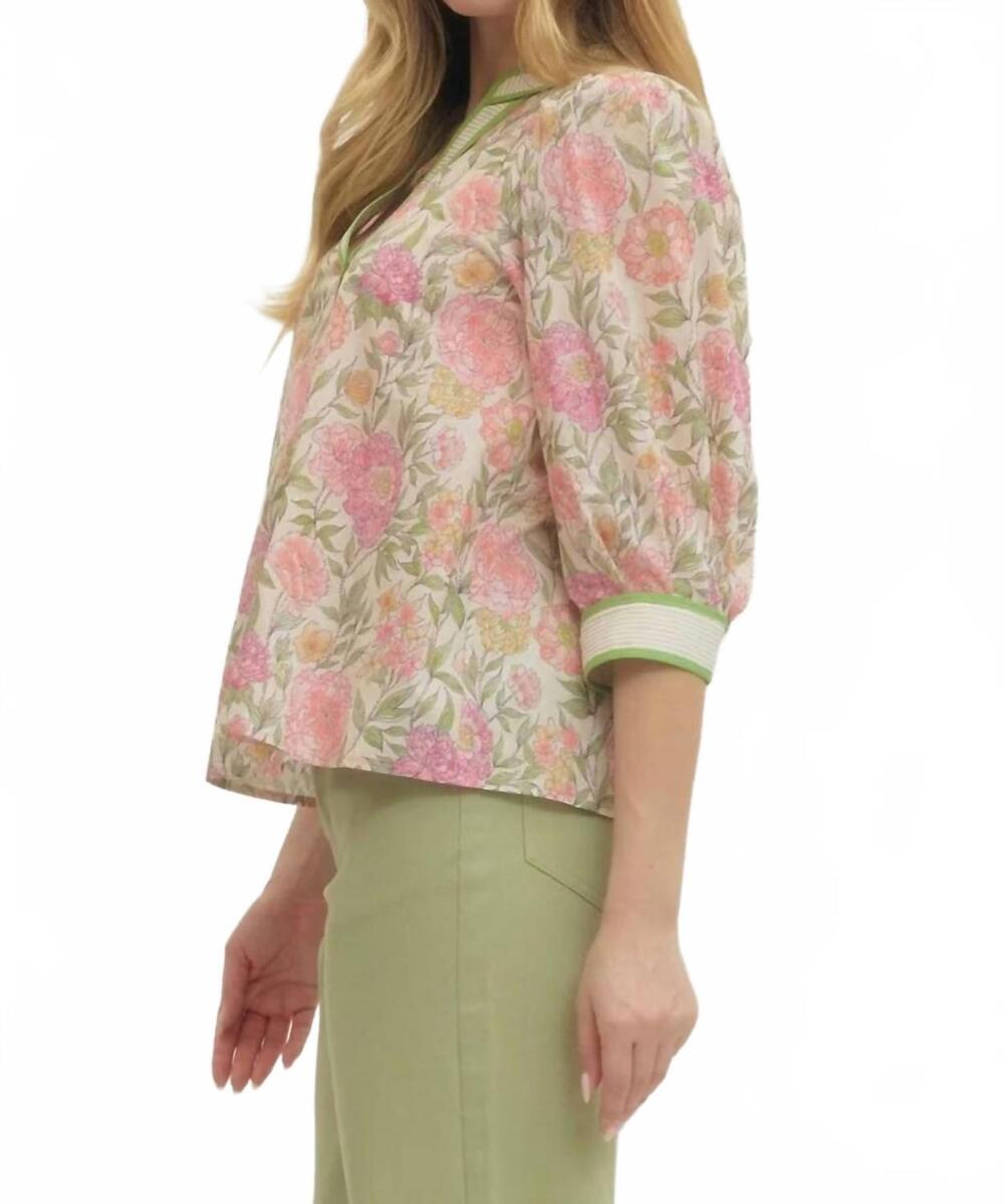 NEW ENTRO v-neck floral blouse in pink/ecru - Picture 4 of 4